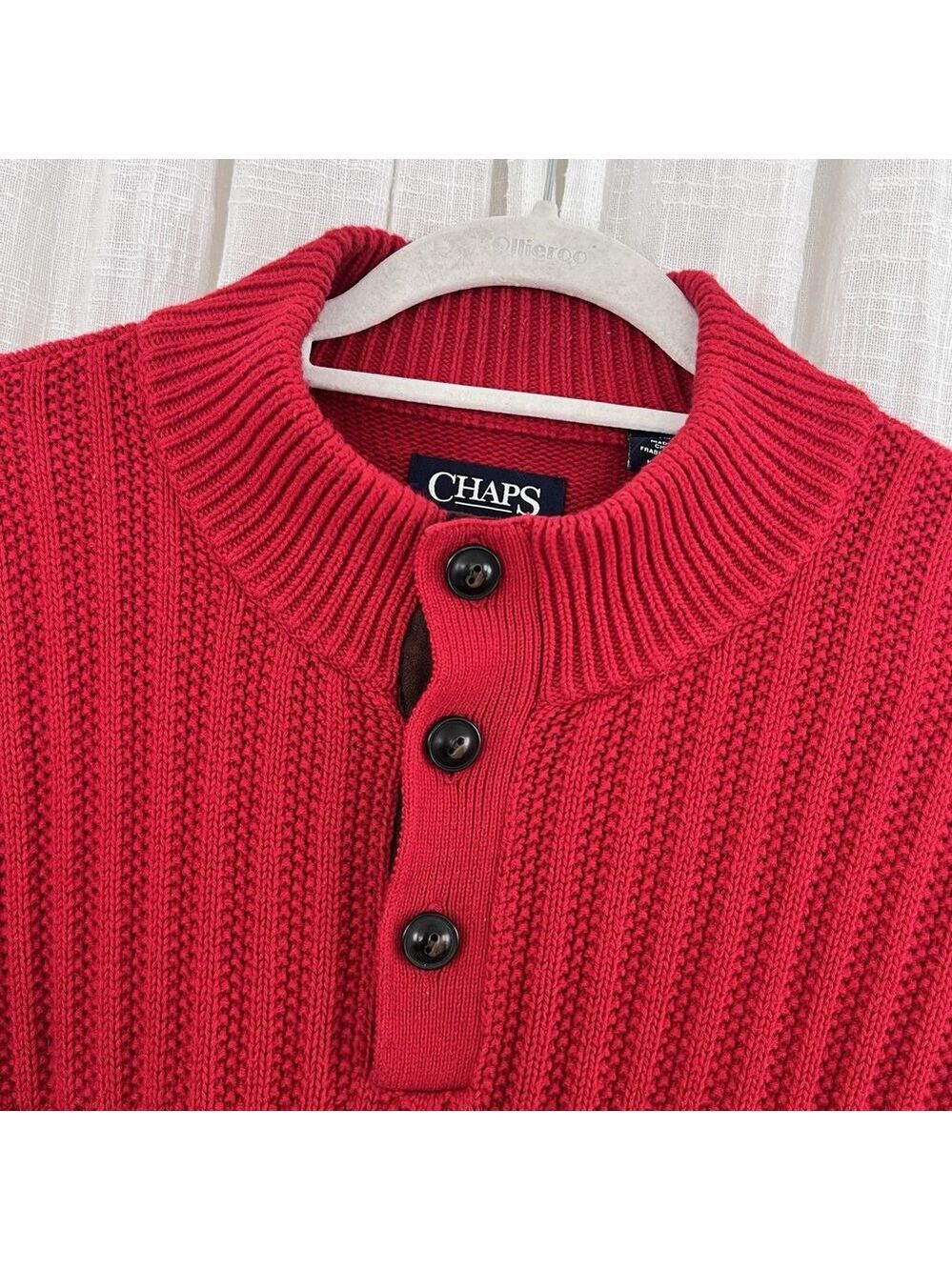 Chaps Red Argyle 100% Cotton Mens Knitted Sweater Preppy - Size XL - Holiday
